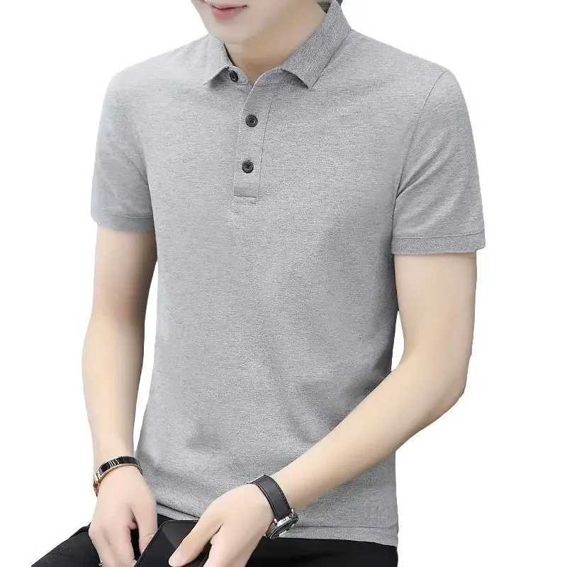 Hong Kong Trendy Brand Mens Summer Polo Shirt Short Sleeves Business Casual Lapel Top Grey Mens Wear White Casual ShirtX240920
