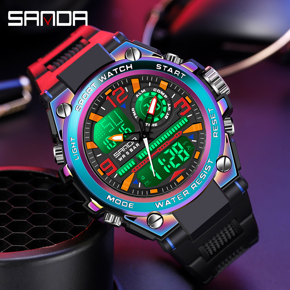 SANDA G Style Men Digital Watch Military Sports Watches 50M Waterproof Electronic Wristwatch Mens Clock Relogio Masculino 739 02
