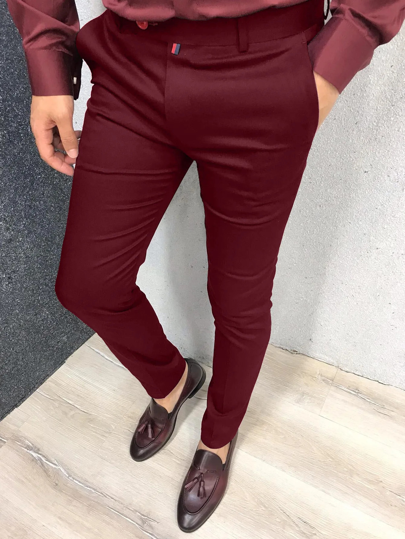 Mens fashionable casual pants daily business formal high waist slim fit European and American style solid color fourcolor Seaso 240913