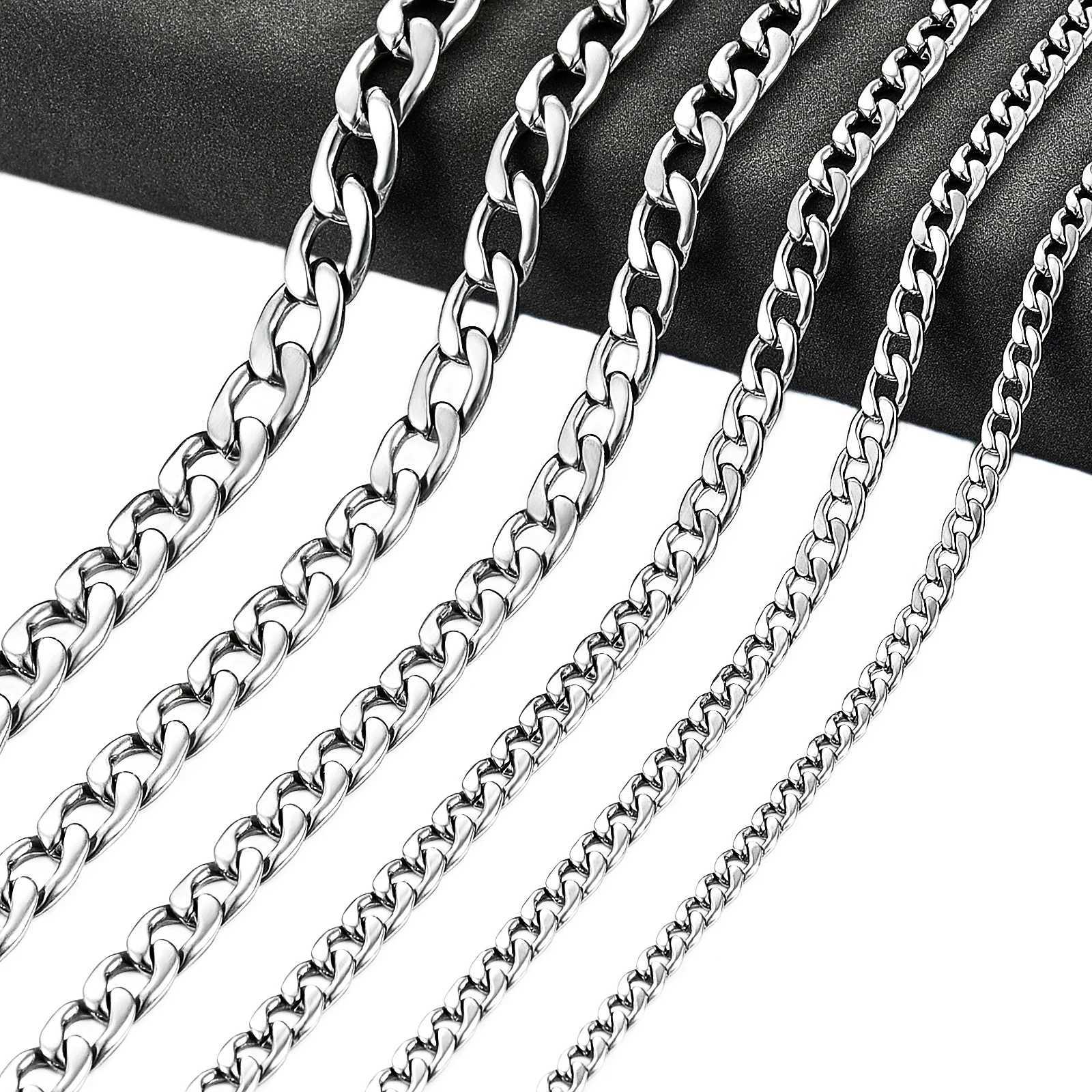 Mens Round Link Stainless Steel Necklace Cuban Chain for Women Silver Color Waterproof Tone Punk Boy Male Jewelry AccessoriesX240919