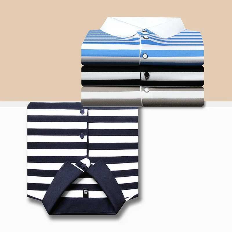 2024 Mens New Striped Cotton Business Casual Short sleeved POLO Shirt Fashion Short sleeved Comfortable and Breathable TopX240920