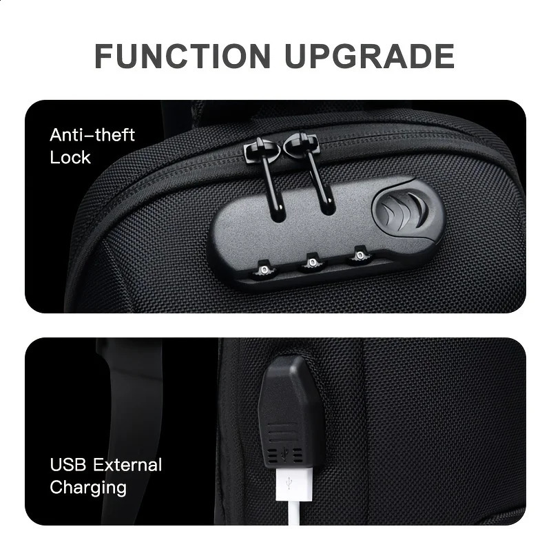 OZUKO Mens Anti theft Cross body Sling Bag with USB Charging Port Waterproof Scratch resistant Shoulder Large Capacity Chest 240919