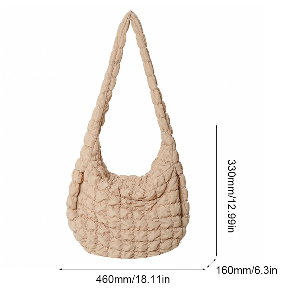 Bedding horizontal shoulder bag suitable for women large capacity inflatable handbag winter bubble cloud shopping messenger 240919