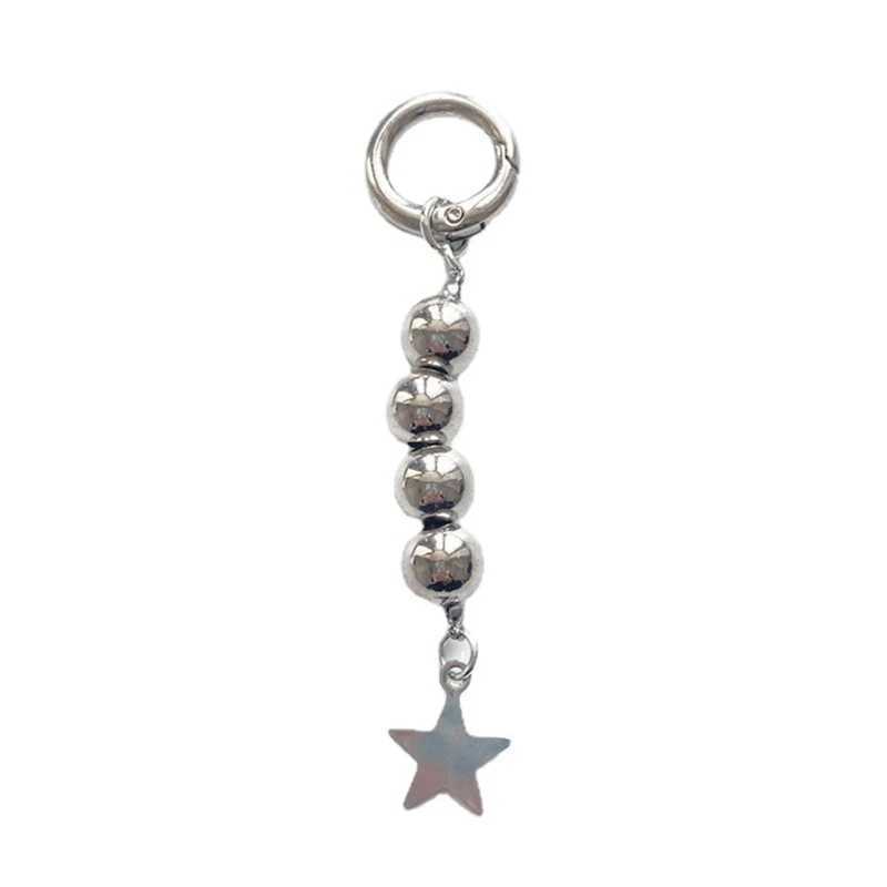Y2K Round Beads Keychains Star Metal Key Rings For Women Men Friendship Gift Handbag Decoration Handmade JewelryX240919