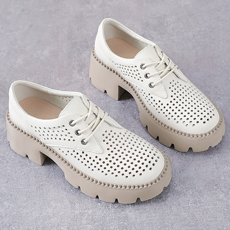 Genuine 2023 Leather For Fashion Square Heel 6cm Spring Women Shoes Lace up Rubber Sole New Woman Summer Shoe a3b0