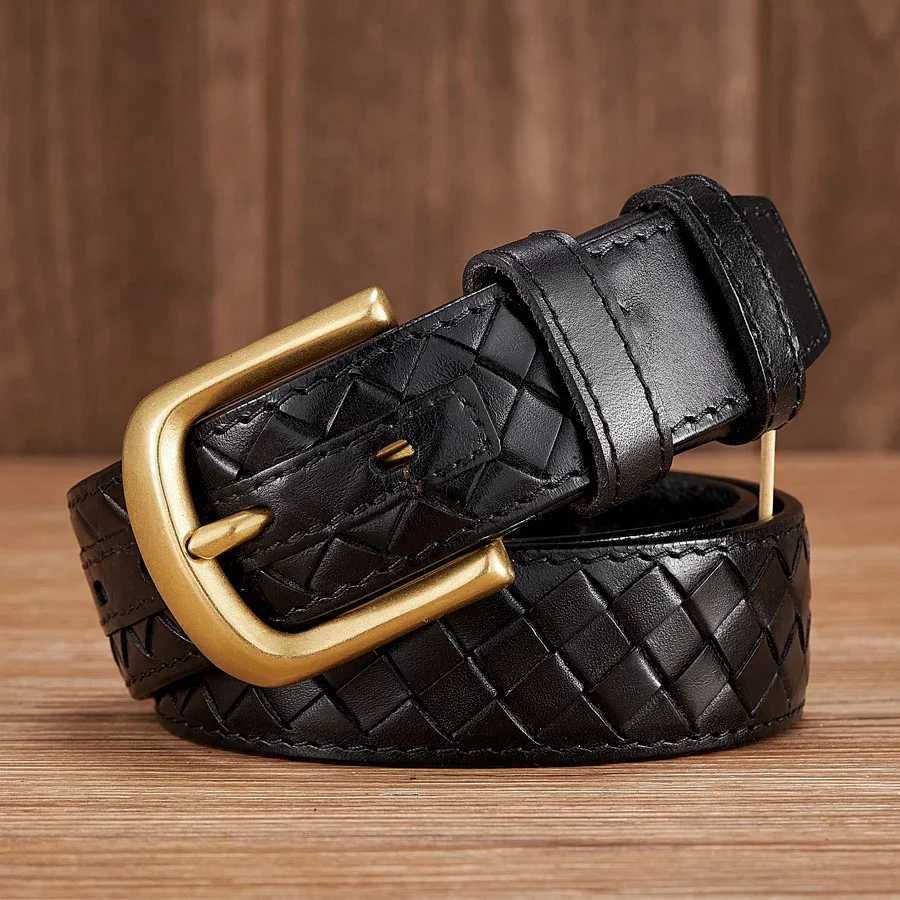 3.8cm luxury genuine denim leather woven strap W240920