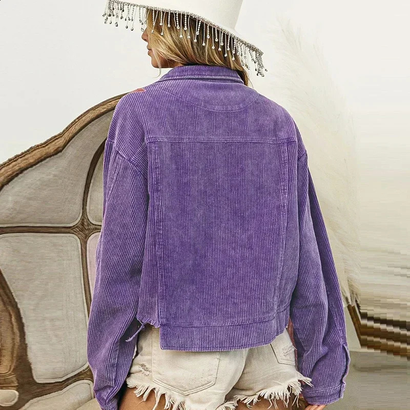 Floral Corduroy Coat Women Mardi Gras Spring Autumn Ropa Cardigan Sequin Punk Gothic Bomber Jacket Windbreaker Y2k Jackets 240920