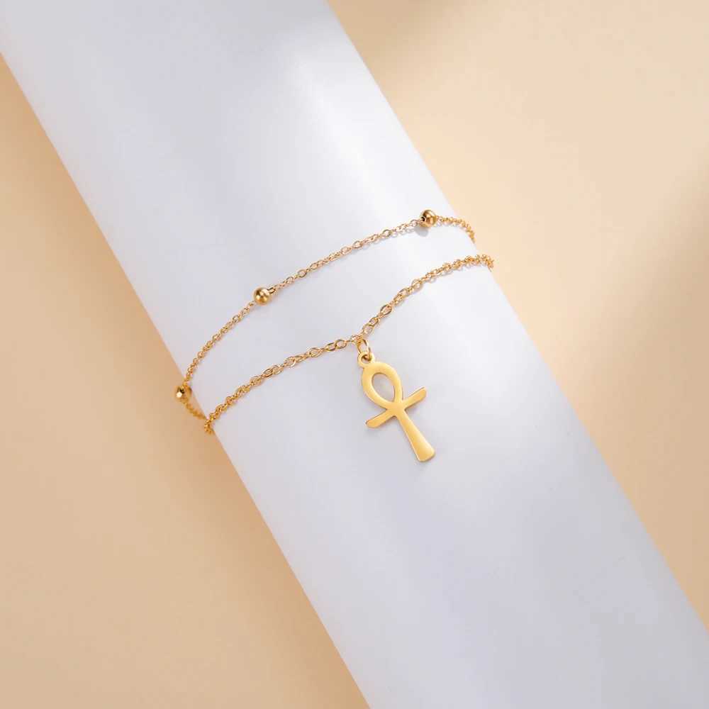 Dawapara Ankh Cross Ankle Bracelet Religious Egyptian Key of Life Cross Bracelet for Men Women Stainless Steel Jewelry Y240920