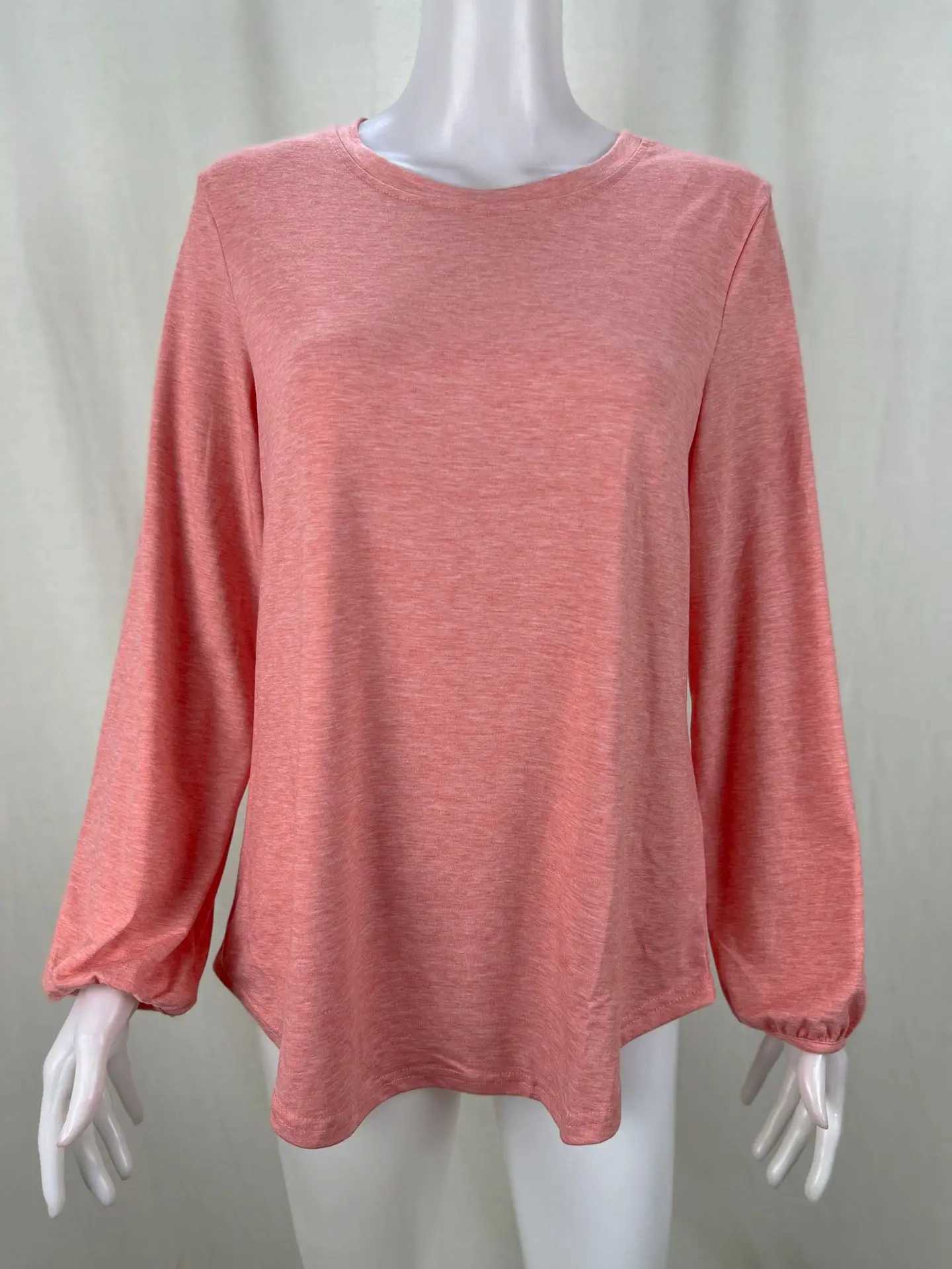 Women Fashion Spring Autumn Casual Long Sleeve T-shirt Solid Color Loose Blouse Ladies Fashion O-neck Shirt Tops S-5XL M240920