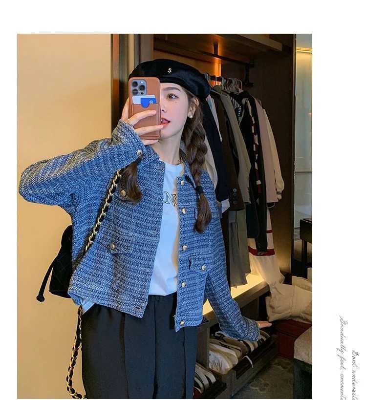 2024 Denim jacket women elegant retro long style lapel loose denim jacket long sleeved shirt top for womenX240920
