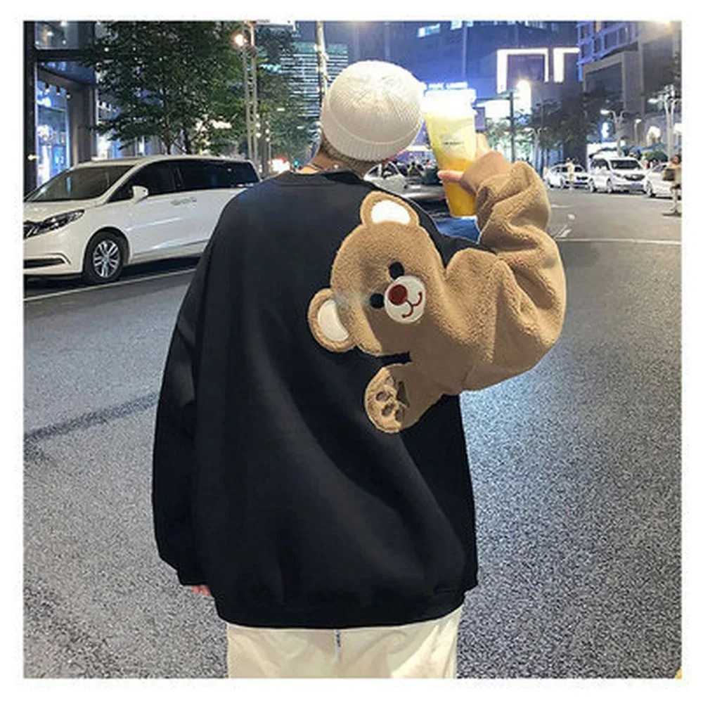 Haruku Designed Bear Pattern Streetwear Clothes Fashion Clothing Long Sleeve Shirts Casual Sweatshirts Men Top