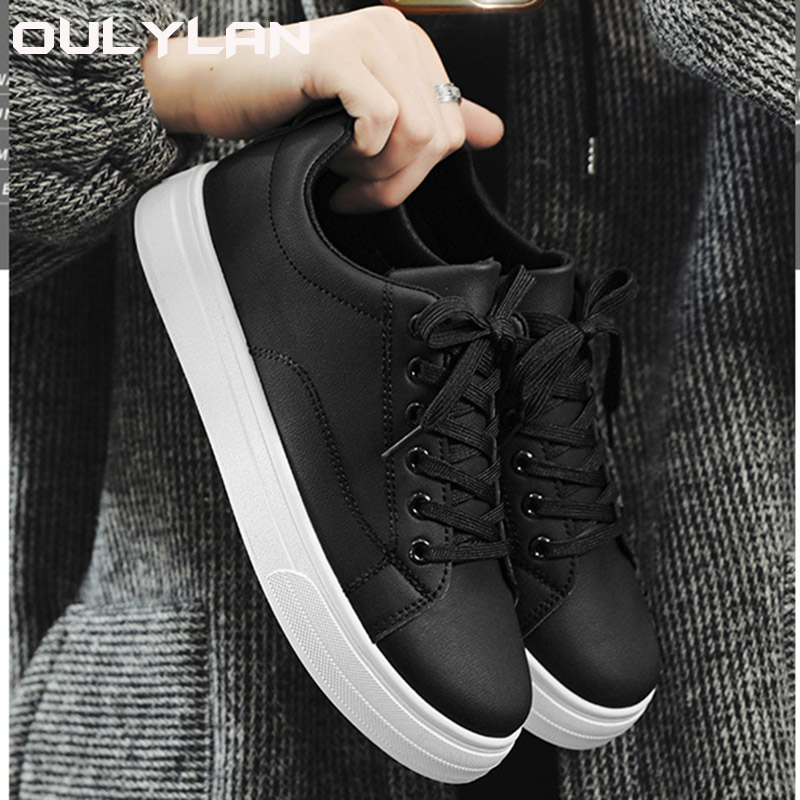 OULYLAN Solid Color White Black Shoes for Men Fashon Artificial PU Casual Board Shoes Trendy Student Footwear