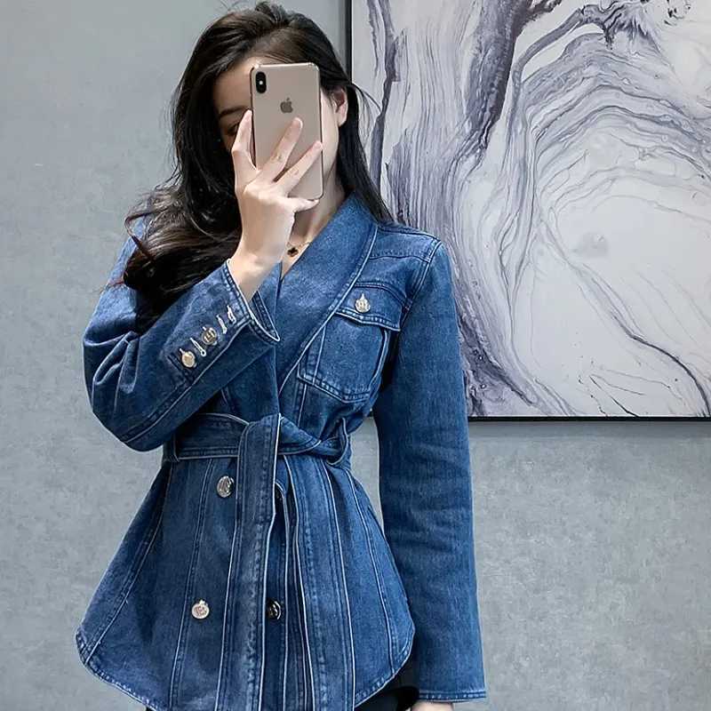 Retro Blue Denim Jacket For Womens Spring And Autumn Design Loose And Slimming Versatile And Stylish TopX240920