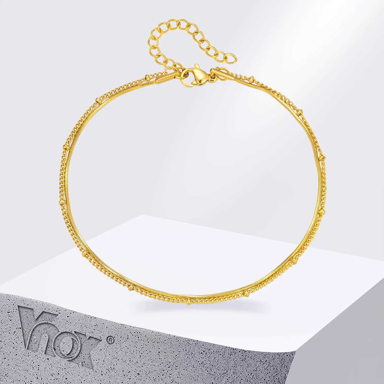 Vnox Layered Snake Chain Anklets WomenSatellite Beads Ankle Chain BraceletGold Plated Minimalist Simple Bracelet on Leg Y240920