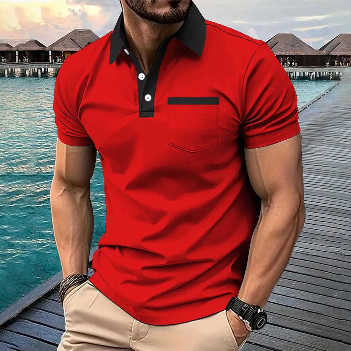Mens casual outdoor polo mens button polo mens digital printed poloX240920