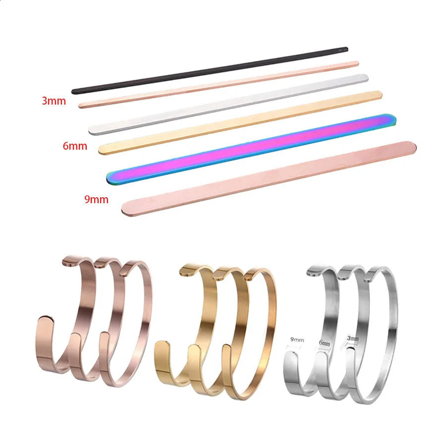 10Pcs/Lot Width 3/6/9mm 160mm 152mm Length DIY C Open Cuff Bangle Material Mirror Polishe Stainless Steel Rectangle Blank Strips 240910