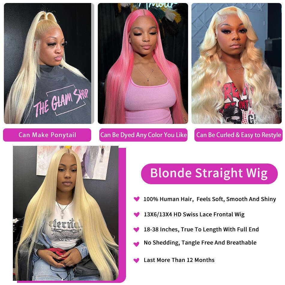 30 36Inch Bone Striaght 613 Blonde Wigs 13x6 Human Hair HD Frontal Brazilian Remy 13x4 Colored Lace Front Wig 250%