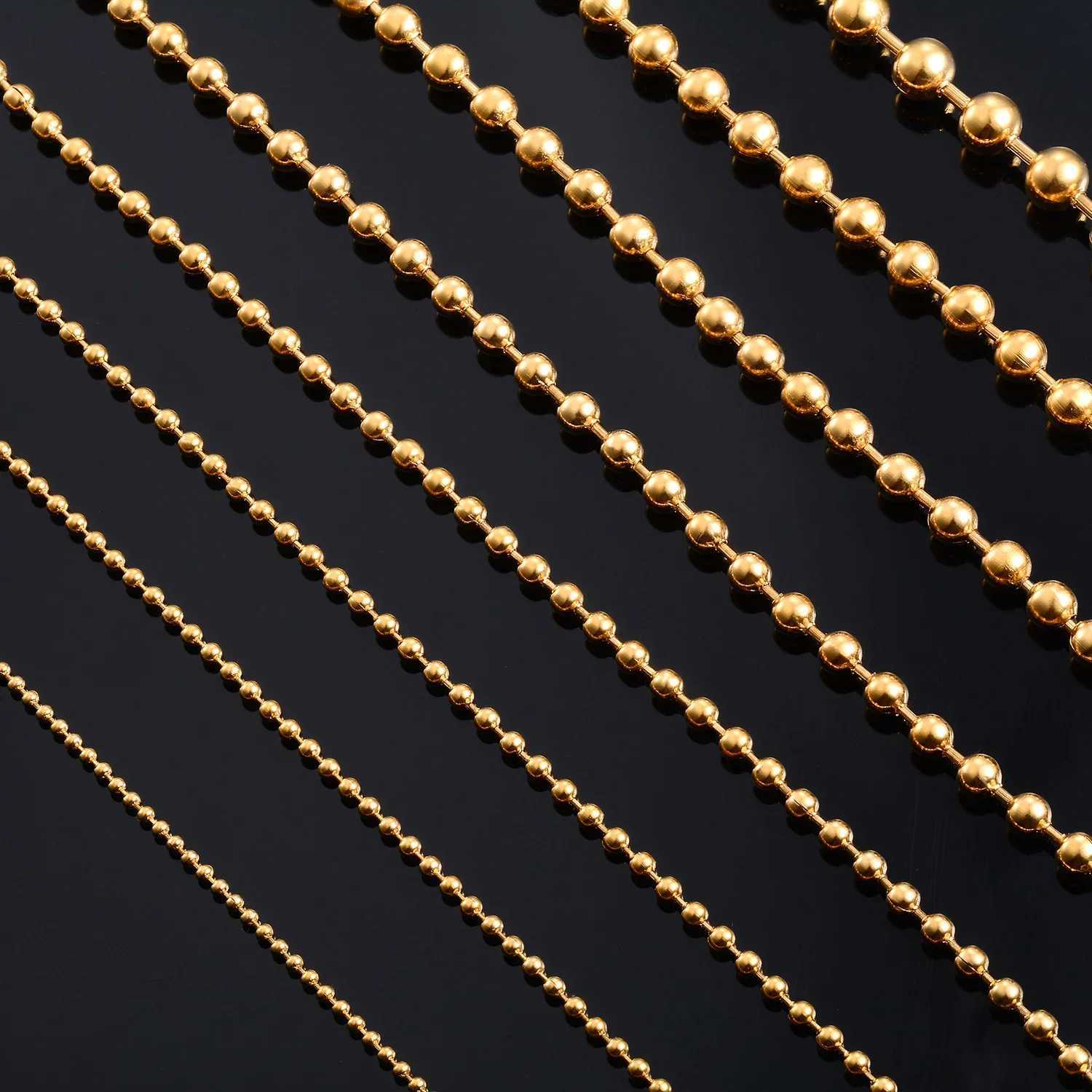 1.2mm-4.0mm Gold Color Stainless Steel Ball Chain Round Beads Necklace Jewelry Accessories for PendantX240919