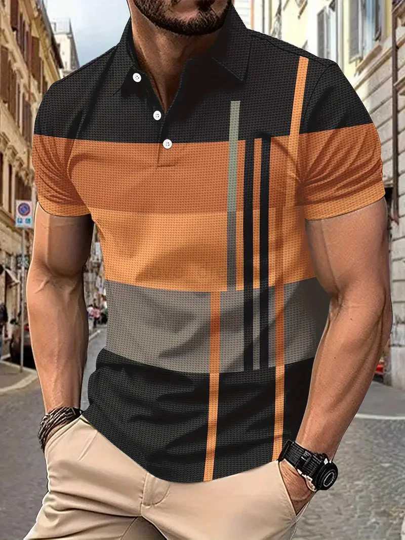 Mens Summer Fashion Slim Short-sleeved Lapel POLO Shirt Casual Solid Color Striped Printed Sports Comfortable Breathable MensXJ240920