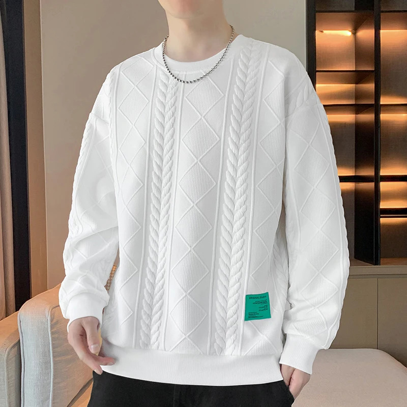 Mens sweaters cable knit patterns fashionable mens streetwear autumn long sleeved shirts fashionable clothing printed shirts 240919