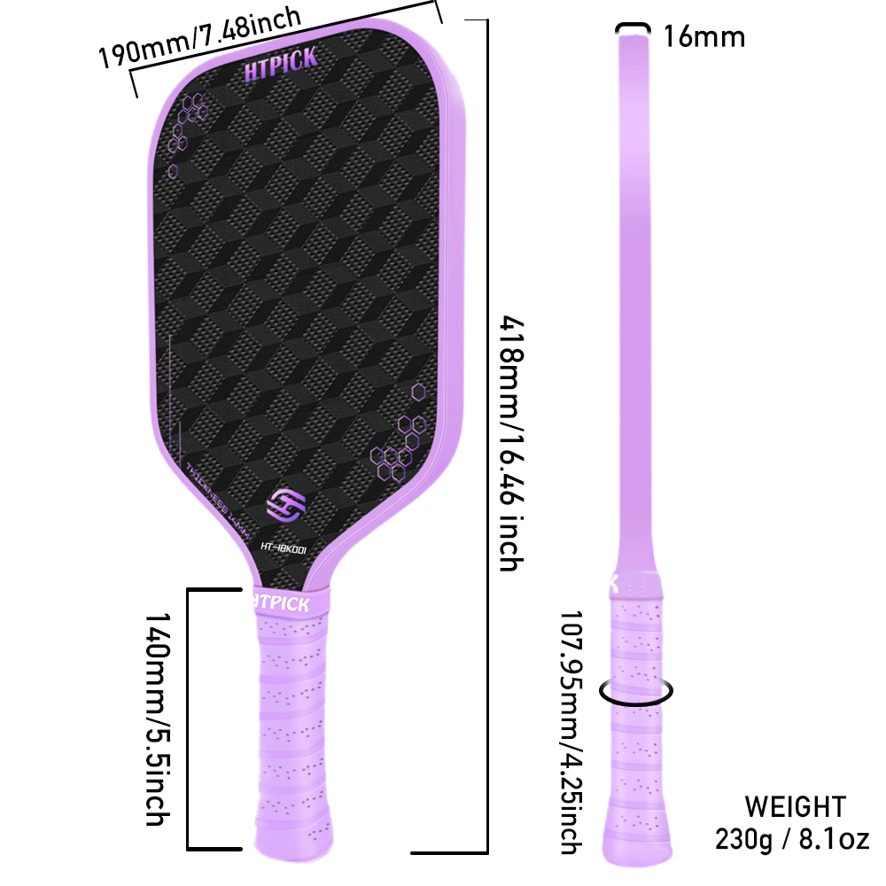 HTPICK 3D 18K Raw Carbon fiber pickleball paddle 14mm Honeycomb core thickness for Spin & Control Paddle Racket for beginner and pro