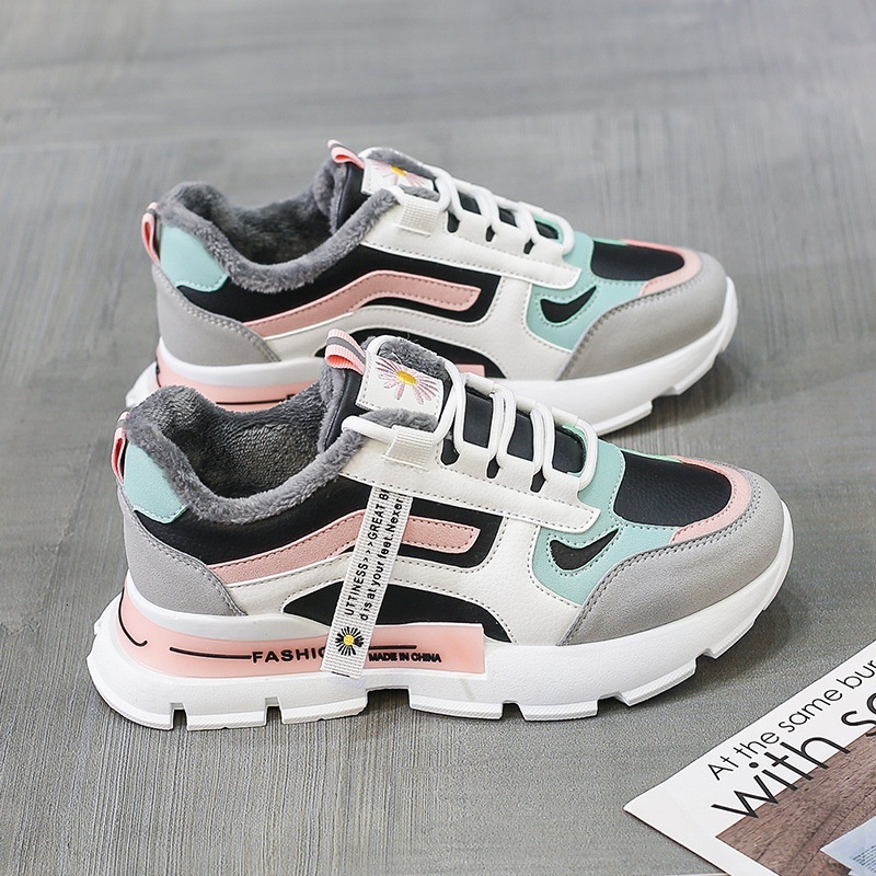 Cotton female students Korean version 2024 new winter anti slip warm cotton with thick velvet dad shoes for women NK97
