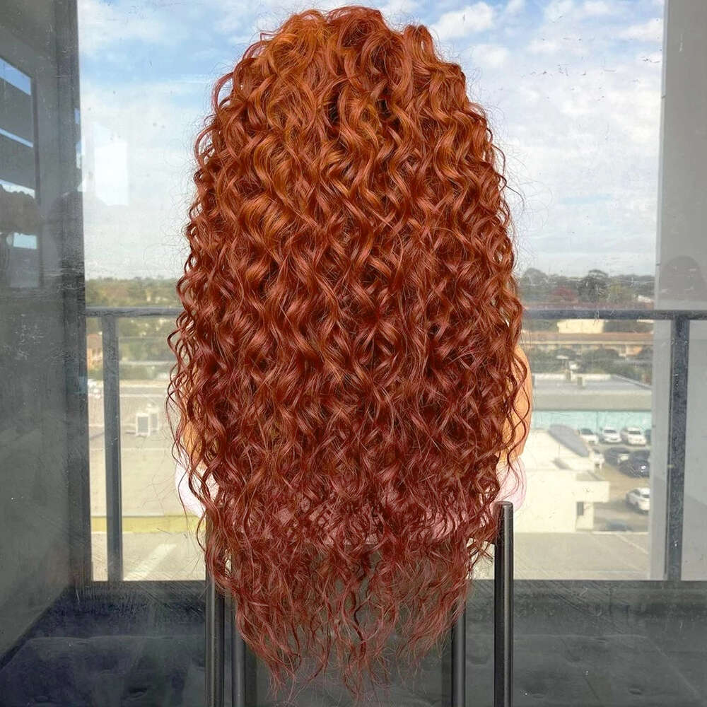 RONGDUOYI Loose Curl Orange Brown Synthetic Lace Front Wigs Free Part Natural Long Wave Wig For Black Women Cosplay Use