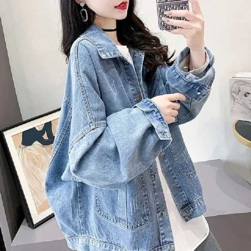 Denim Jacket Womens New Spring Autumn Fried Street Embroidery Loose Jeans Coat Versatile Fashion Retro Female Outerwear TopsX240920