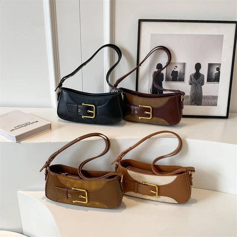 LEFTSIDE belt buckle womens shoulder bag winter womens simple retro small horizontal bag handbag 240918