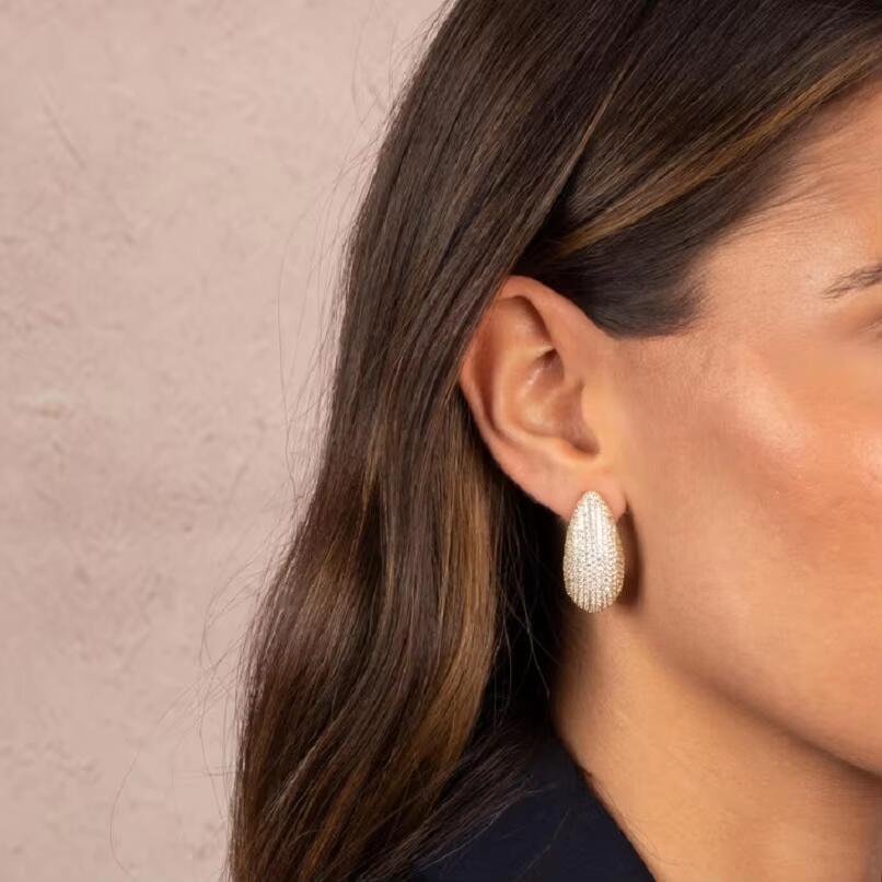 Sparkg Waterdrop Cubic Zirconia Stud Earrings - Gold Plated Teardrop Chunky Dome Jewelry