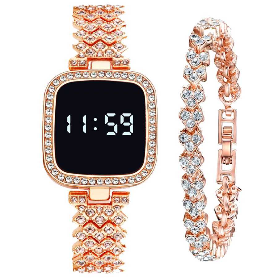 Women Digital Watch Set FREE Bracelet Square LED Ladies Watch Alloy Student Girl Touch Fashion Electronic Womens WatchX240920