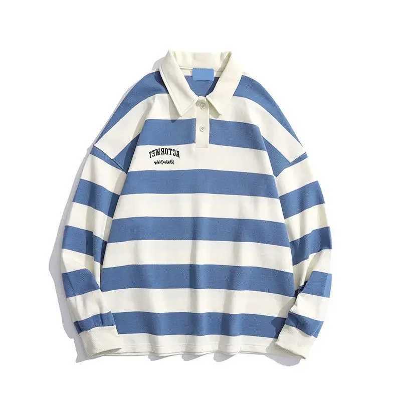 Oversize Pullover Big Size T Shirt for Man Baggy Stripe Polo Fashion Trends 2024 It A New Korean Top Luxury Japan Mens ClothingX240920