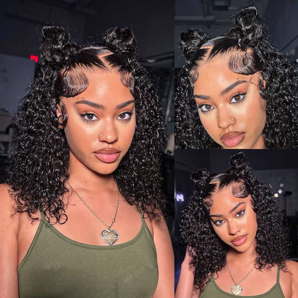 13x4 Curly Front 200% Density Deep Wave Short Bob Wig Transparent Lace Frontal Wigs Human Hair