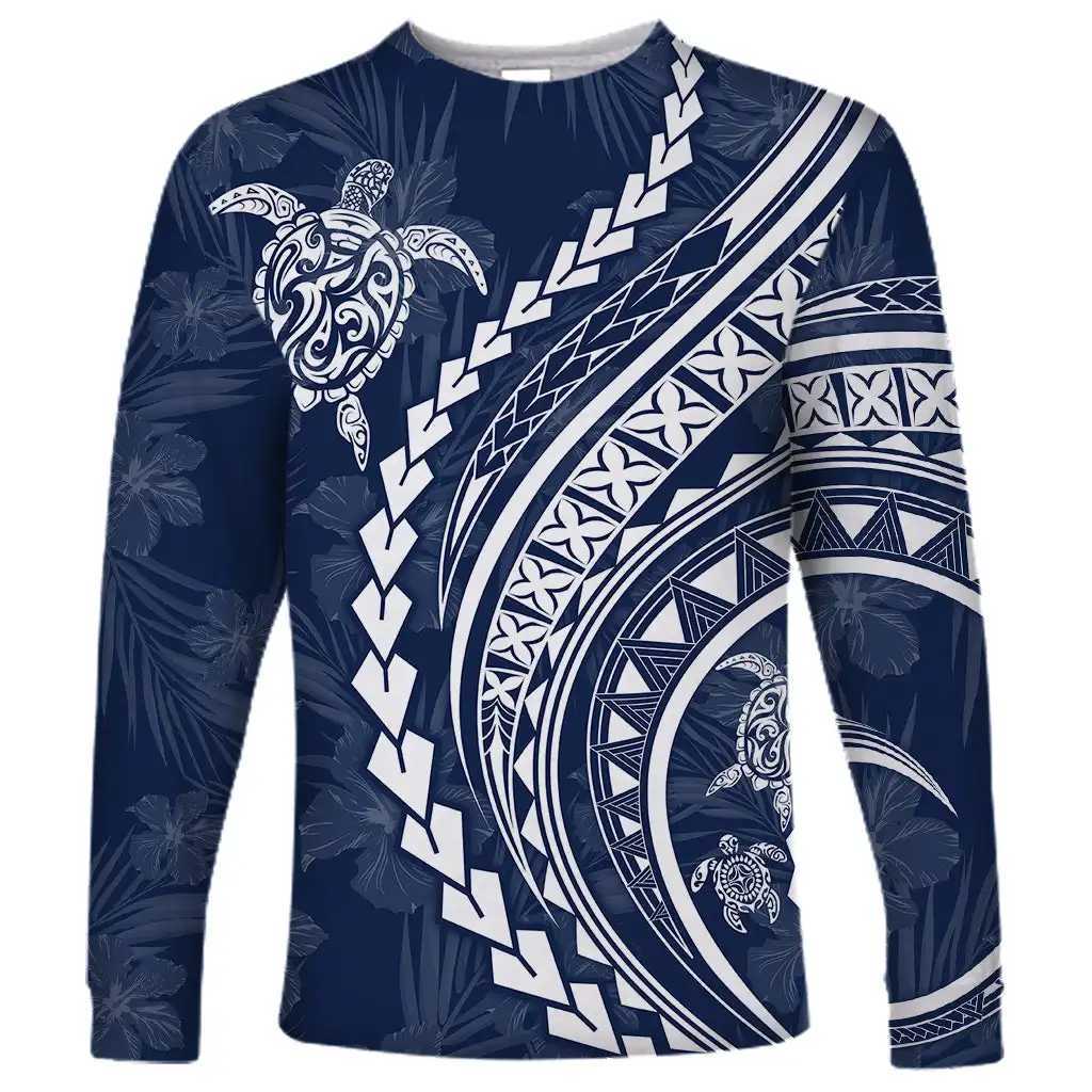 2024 new mens Polynesian long-sleeved T-shirt 3D printed turtle hibiscus luxury print mens autumn tops casual round neckX240919