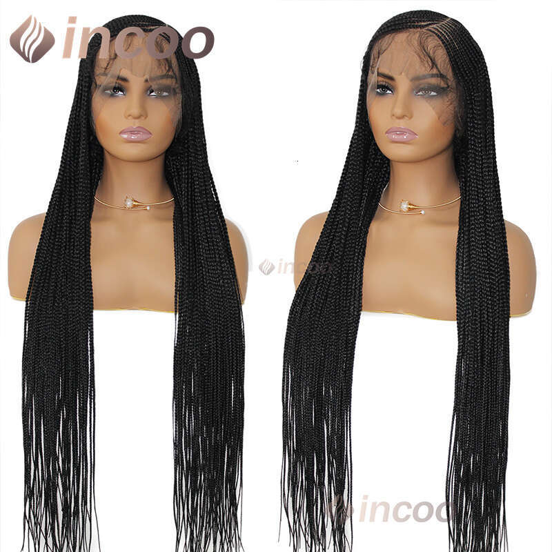 Incoo 360 Full Lace Frontal Synthetic Braided 36 Inch Preplucked Baby Hair New Arrival Afro Knotless Braid Wigs Black Women