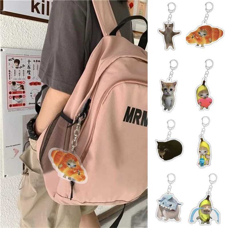 Happy Banana Cat Pendant Keychain Funny Resin Lanyard Small Link Chain Maxwell Cat Keychain Student Gift Bag Accessories LanyardX240919