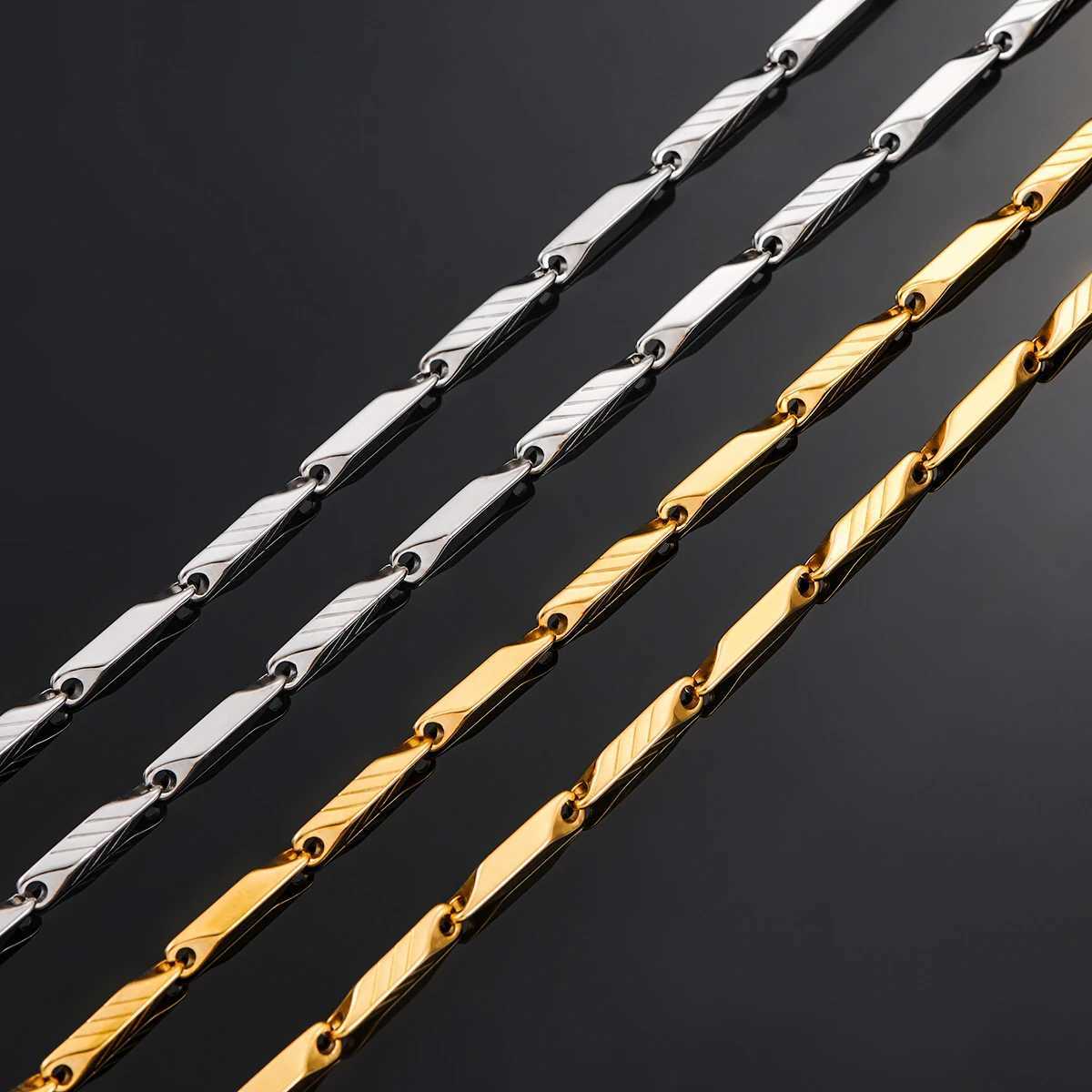 1 Piece 3mm Thickness Gold and Silver Color Military Bamboo Necklace Stainless Steel Chain for Men Women JewelryX240919