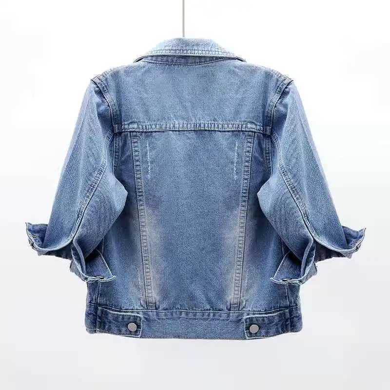 Denim Jacket Women 2023 Three Quarter Sleeves Jean Jacket Woman Comfortable Denim Coat Chaqueta Vaquera Mujer Veste Jeans FemmeX240920