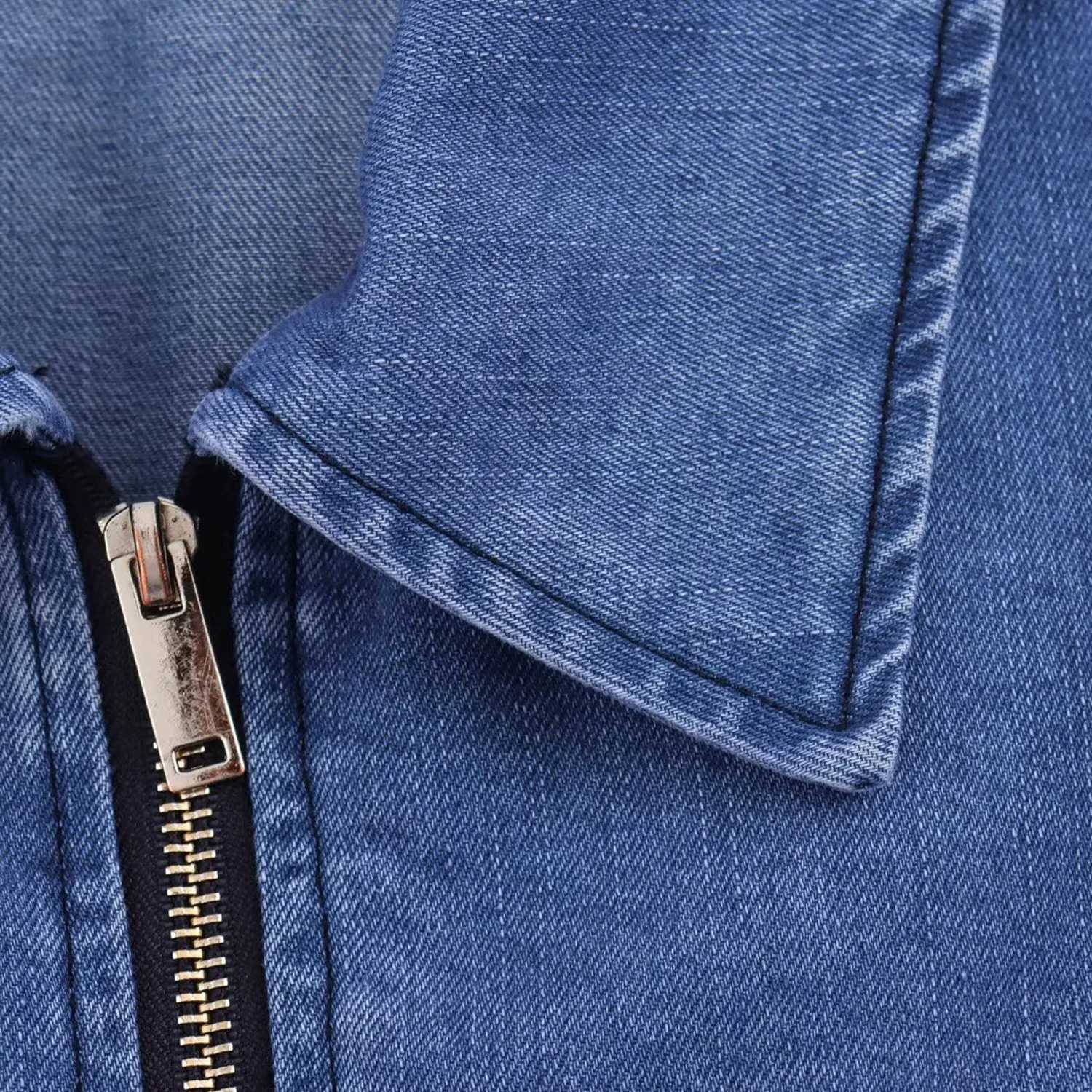 Womens new denim jacket jacket solid color loose casual versatile zippered long sleeved topX240920