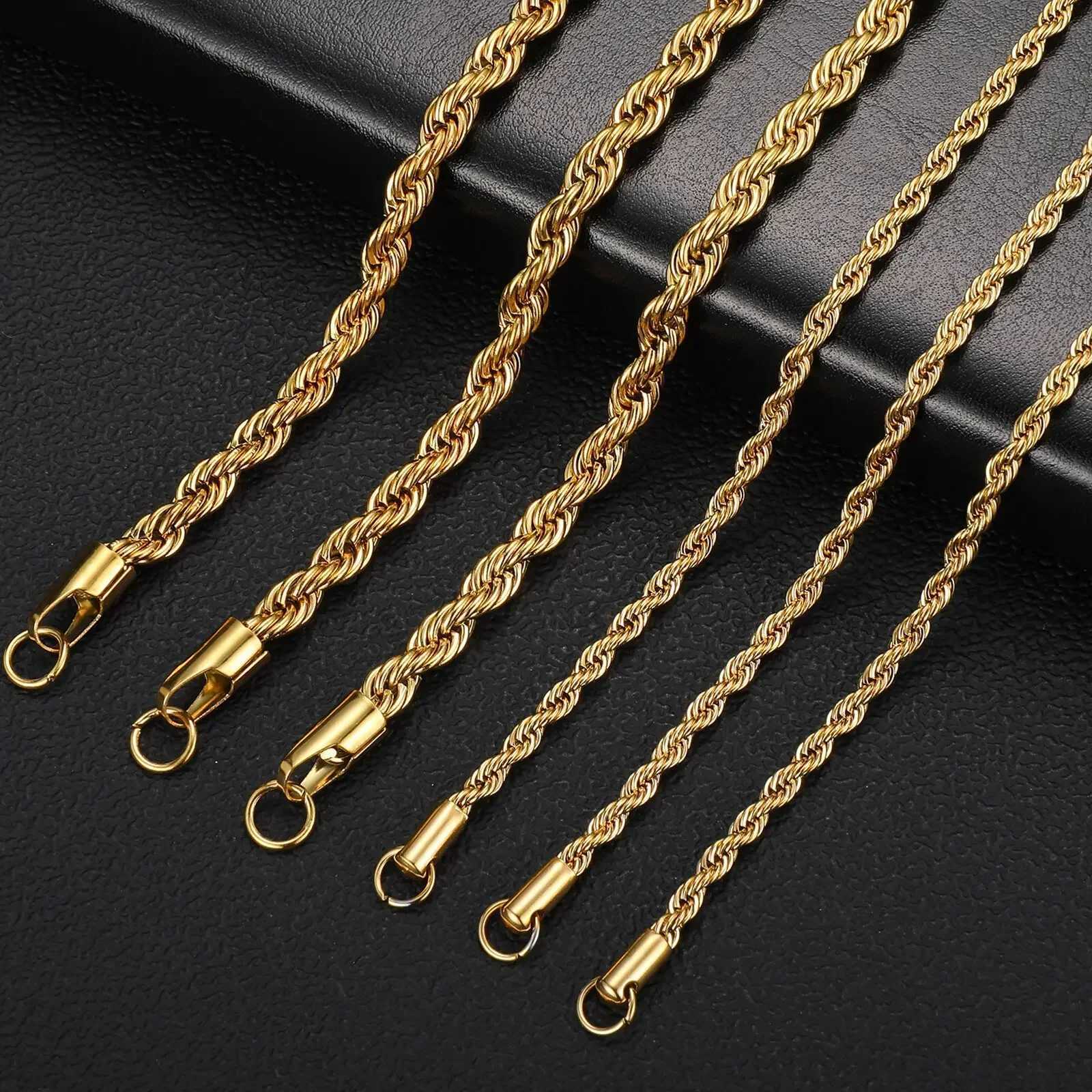 2-6MM Gold Color Twisted Rope Chain Necklace Stainless Steel Never Fade Waterproof Choker For Men Women Fashion JewelryX240919