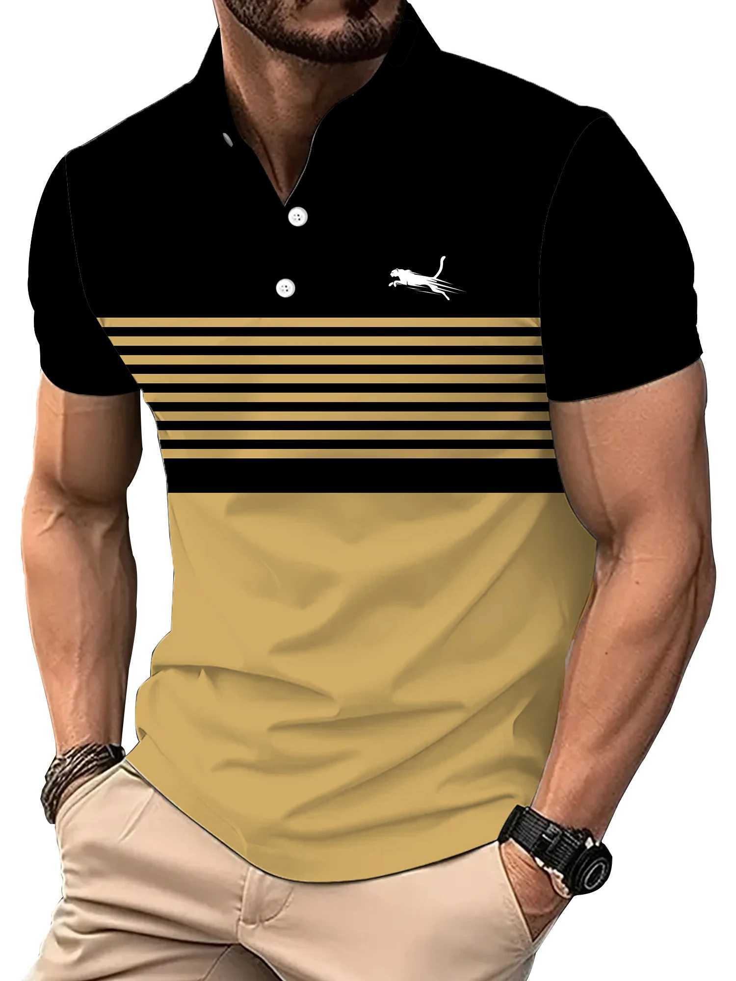 2024 Golf Wear Men Fashion Short -sleeved Striped Stamps Poloshan Casual Lapel POLO Shirt Mens Clothing TopsX240920