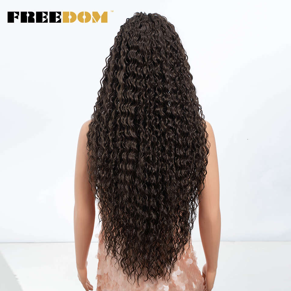 FREEDOM Front For Black Women 30 Inch Long Curly Ombre Blonde Highlight Lace Wig Synthetic Cosplay Wigs
