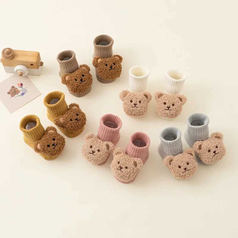 Kids Socks New Baby Winter Autumn Floor Sock Soft Cute Cartoon Bear Doll Toddlers Boys Girls Indoor Shoes Anti-skip 0-3Y Kids Socks Q240920