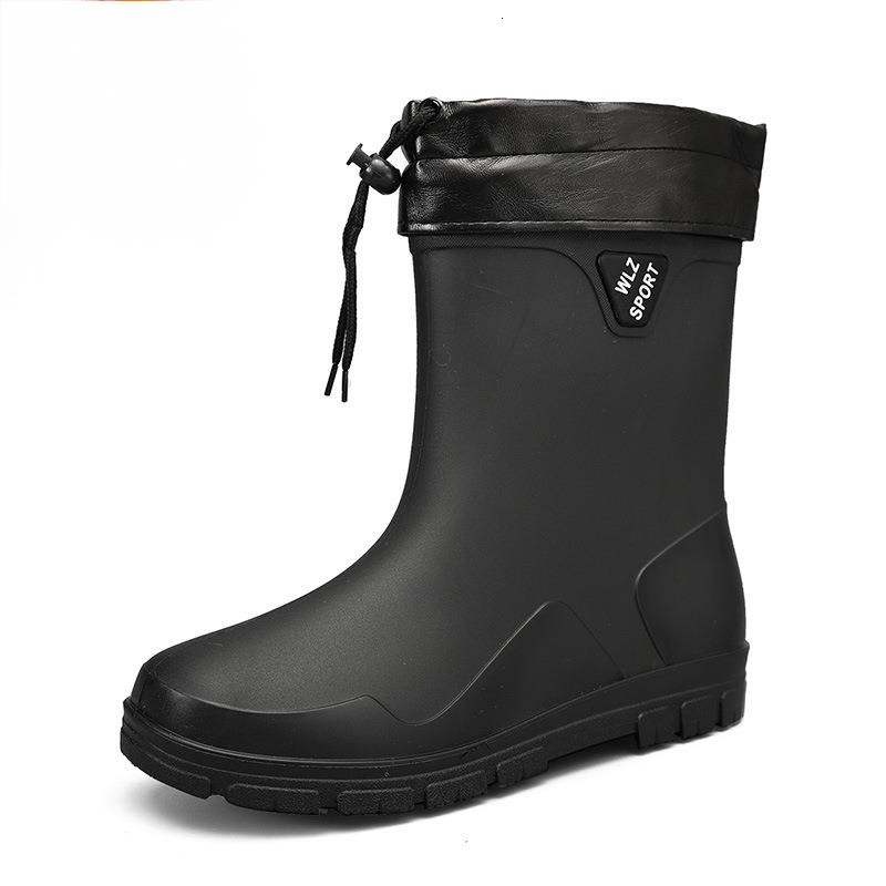 High top elastic band with plush rain fashionable outdoor wear, dad water shoes, warm waterproof men's cotton shoes for autumn and winter