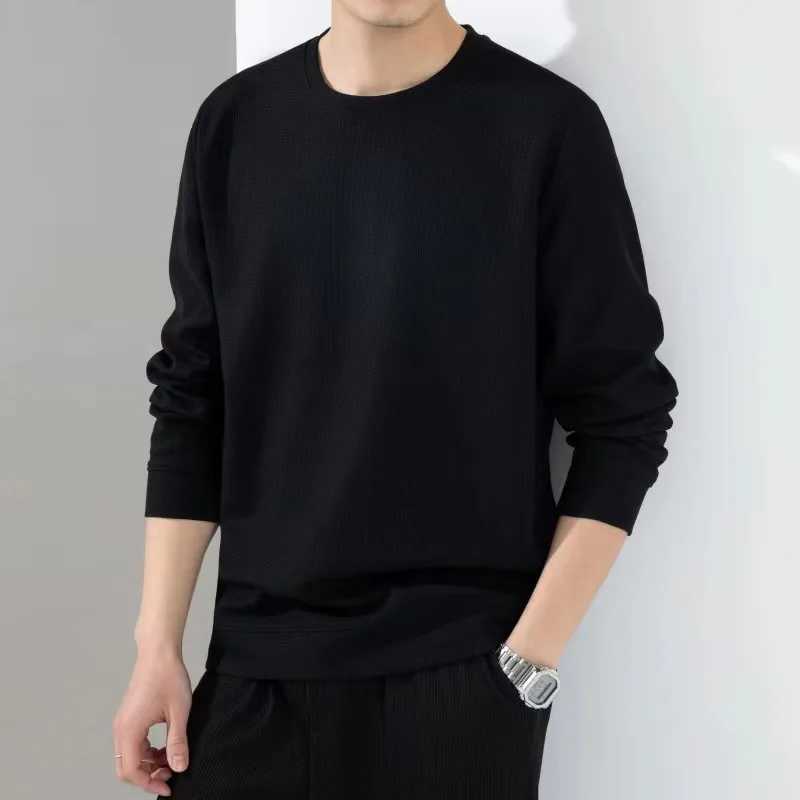 2024 Autumn Hoodies Men New Fashion Casual Slim Fit Waffle Round Neck Sweatshirts Mens Fashion Long Sleeve UndershirtsX240925
