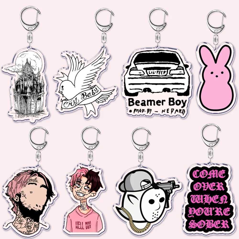 Lil Peep Rapper Keychain for Accessories Bag Pendant Crybaby Hellboy Love Yikes Letter Key Chain Ring Keychains Jewelry GiftX240919