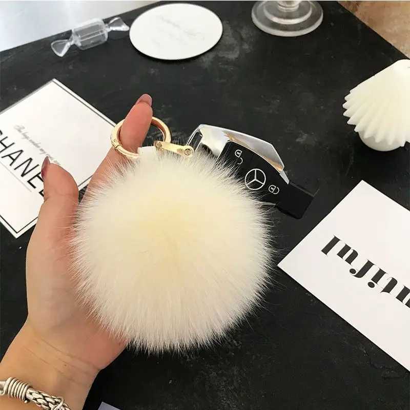 2024 Fluffy Real Fox Fur Ball Poms Keychain For Women Luxury Pompom Keyring Accessories Bag Decoration Emo Trinket Jewelry GiftsX240919