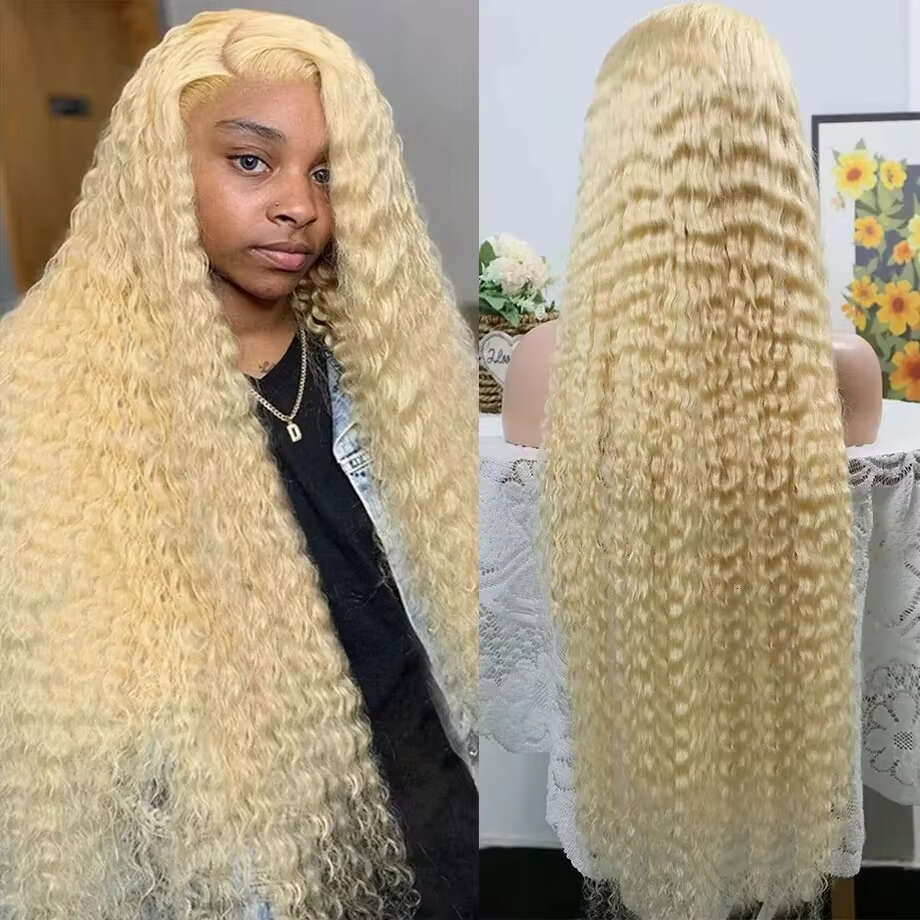 30 Inch Deep 613 Honey Blonde 13x4 Front Human Hair Wigs 13x6 Lace Frontal Curly Wave Wig For Woman