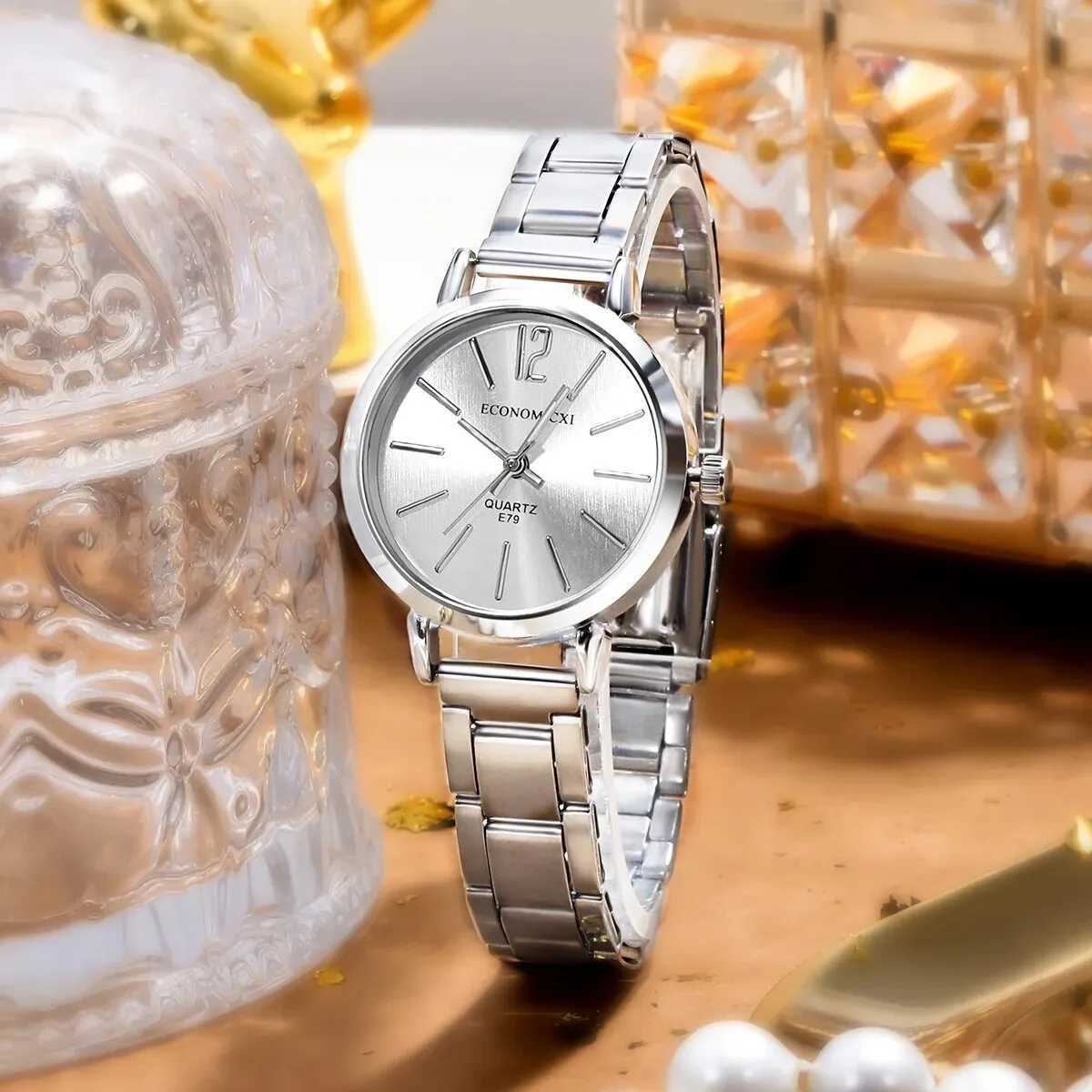 2pcs Set Watch Luxury Women Simple Dial Hollow Strap Fashion Gold Bracelet Quartz Wristwatch Student Ladies Watches Reloj MujerX240920