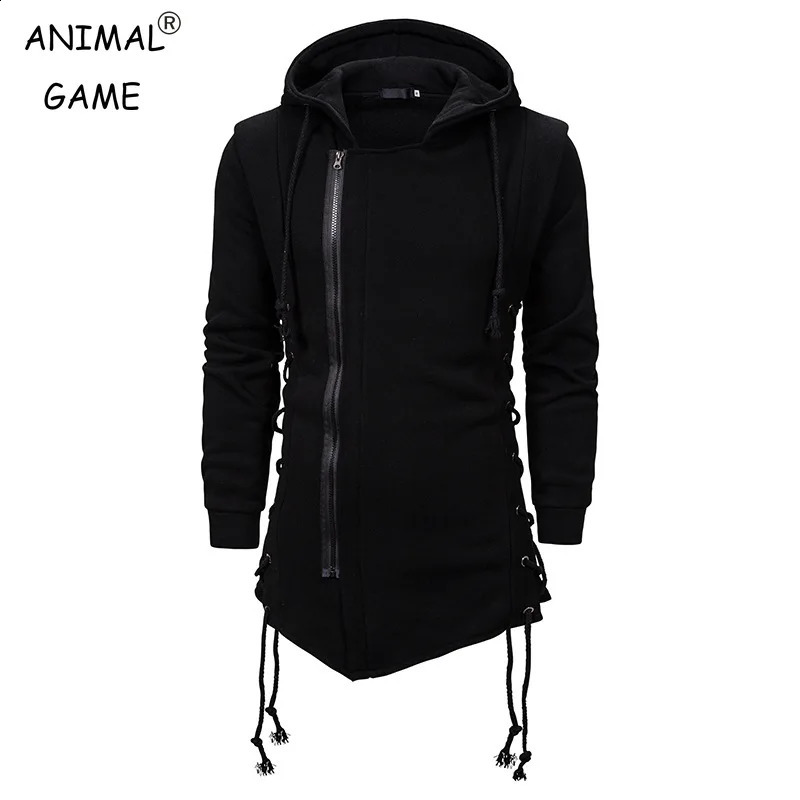 Mens Black Fashionable Zipper Hoodie Sportswear Hip Hop Casual Street 240911